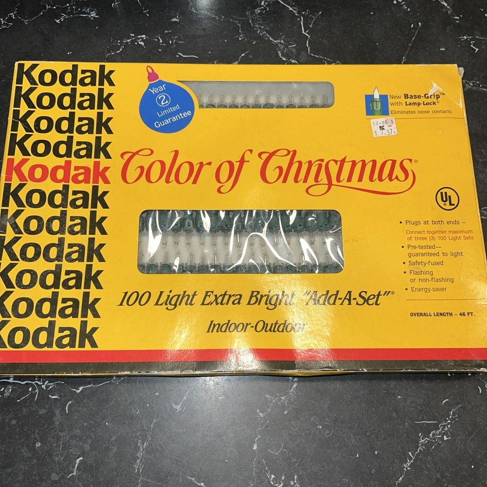 Vintage Kodak Color of Christmas 100 Clear Lights Extra Bright Add A Set